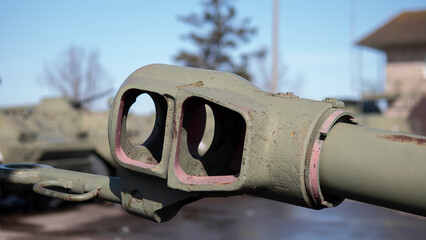 Closeup Turret Sight Apertures Showing Dual Eyepieces, Worn Paint, Bolt Heads And Metal Housing, Industrial Texture And Corrosion Marks, Tight Framing Highlights Precision Engineering © bisonov