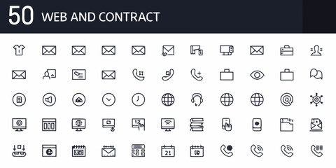 Collection of fifty web and contract related line icons on white background