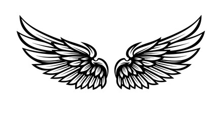Obraz premium symmetrical black and white line drawing of pointed wings