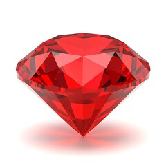 Fototapeta premium A large red diamond gemstone sits on a white surface in a studio environment.