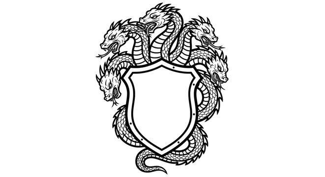 black and white shield with three roaring dragons