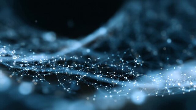 Abstract Digital Network Flowing with Glowing Particles and ConnectionsStock Footage