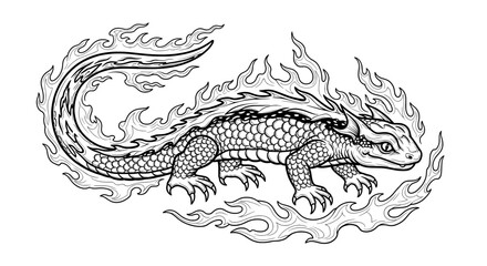 Naklejka premium intricate black and white dragon line drawing