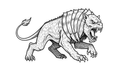 spiked lion side view sketch with sharp teeth