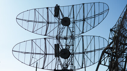 Russian military radar against a blue sky