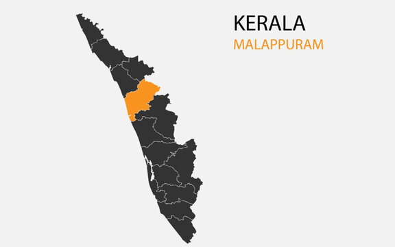 Kerala png map with districts, Indian state Kerala district map, Kerala Malappuram