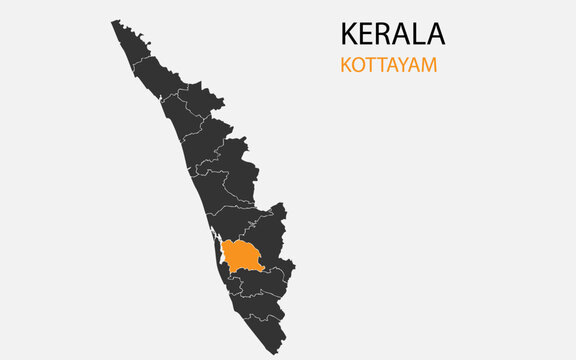 Kerala png map with districts, Indian state Kerala district map, Kerala Kottayam