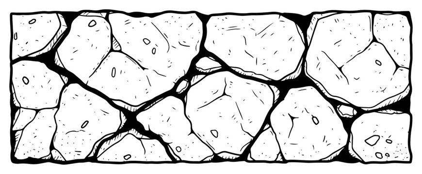 Hand drawn illustration of a rustic stone wall with irregular rock shapes
