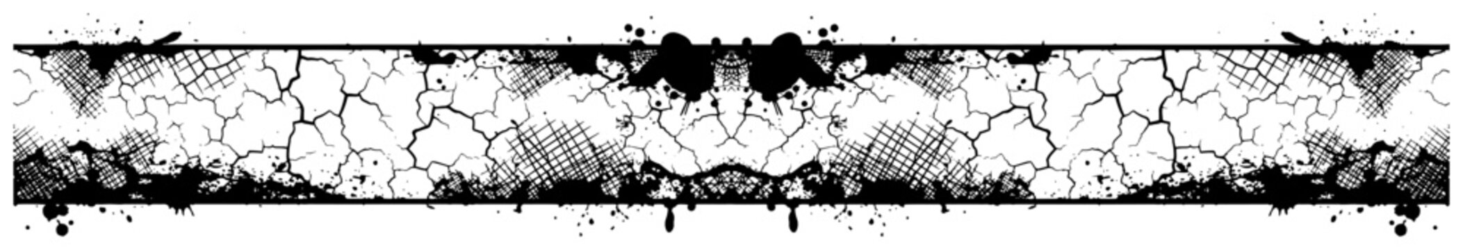 Grungy symmetrical border with cracked texture and black ink splatter effects