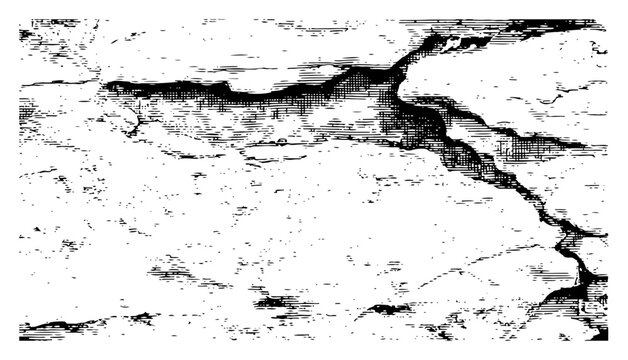 Distressed wall texture with deep cracks and artistic cross hatched shading