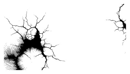 High contrast hand drawn illustration of a heavy impact crater with radial cracks © Cristiano