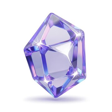 A purple crystal object with facets and sparkles is shown on a white background anomalously.