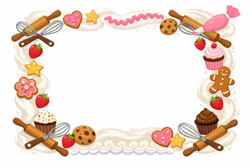 Fototapeta premium Baking and Pastry Kitchen Decorative Border Frame with Sweets and Tools