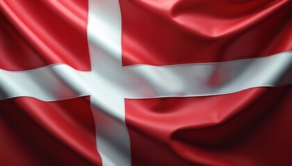 Obraz premium Red and white cross of Denmark flag gently waving in wind. Scandinavian national symbol shown close up. Fabric texture creates smooth folds and realistic look. Use for patriot themes.