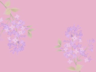 Fototapeta premium Delicate illustration featuring light purple flowers with small white centers, complemented by soft green leaves. 