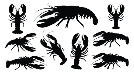 Collection of various lobster shapes in a dark striking silhouette © MK2.00