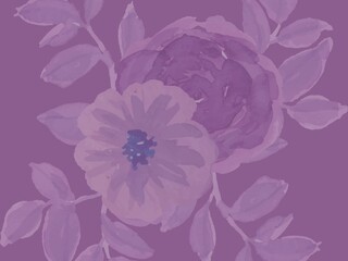 Fototapeta premium Vibrant floral painting featuring two large flowers depicted in shades of purple against a matching background.