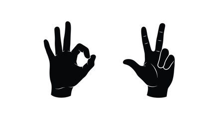 Obraz premium Two hands displaying ok and pointing signs a striking silhouette