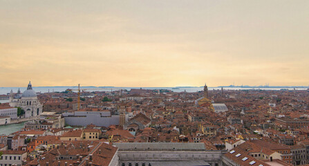 Panoramic aerial view of red tiled rooftops in Venice Italy © Sergey