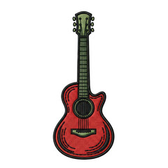 Naklejka premium A red acoustic guitar with a black neck isolated on transparent background, icon png
