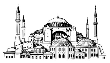 Hagia Sophia historical mosque and cathedral architecture in detailed hand drawn style © Cristiano