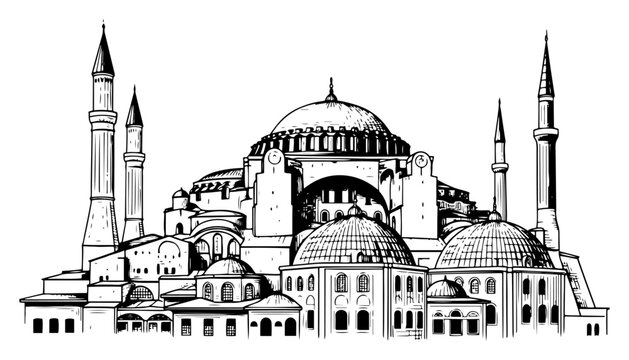 Hagia Sophia historical mosque and cathedral architecture in detailed hand drawn style