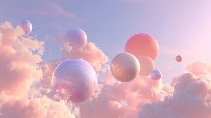 Fototapeta premium Colorful Spheres Floating Among Soft Clouds