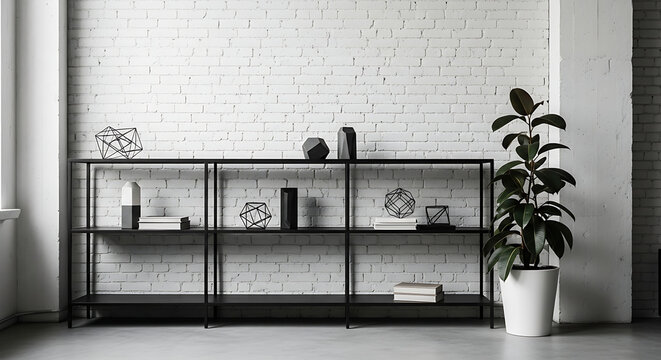 Modern office interior with white brick wall zoom background