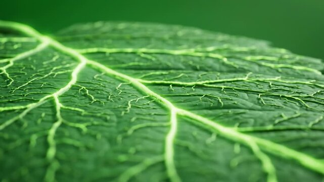 Close-up of a vibrant green leaf showcasing intricate veins and textures.