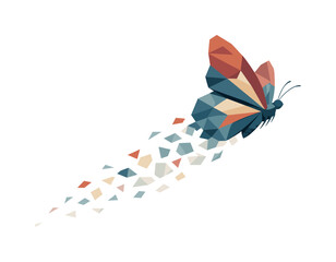Fototapeta premium Low-poly vector illustration of a butterfly ascending smoothly after takeoff, calm angular wing rhythm with body rising gently