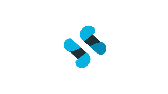 Abstract logo, featuring two tilted, stylized, bean-shaped elements in teal and dark blue colors