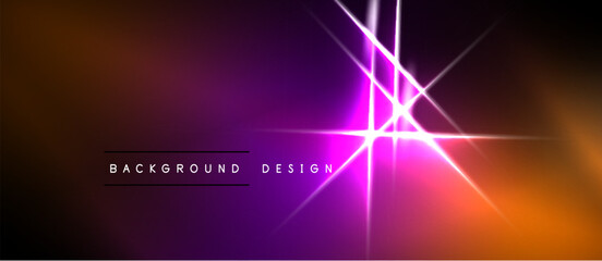 Obraz premium Vibrant purple, orange gradient. Bright light streaks intersect center. Text reads background design. Modern abstract visual.