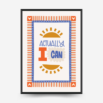 Modern minimalist poster collection featuring inspirational quotes, abstract shapes and retro typography. Stylish wall art prints with colorful graphic elements inspired by mid century modern
