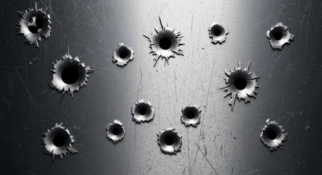 Abstract Pattern of Scattered Bullet Holes on Metal Surface