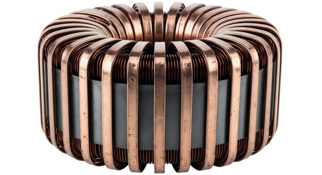 Large toroidal power inductor with thick copper winding and magnetic core