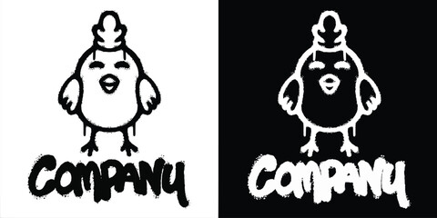 Graffiti Cute Happy Chicken logo vector design © Titikdrawn