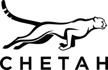 Running cheetah silhouette logo, fast wild cat sprinting, cad drawing flat vector illustration, african predator speed concept isolated on white © Robiul