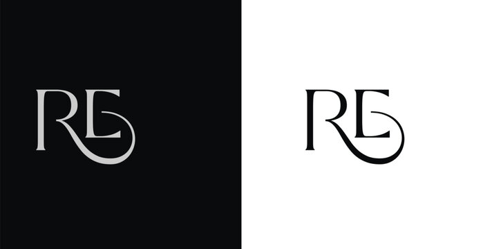 Elegant RE letter monogram logo vector with refined serif typograph...