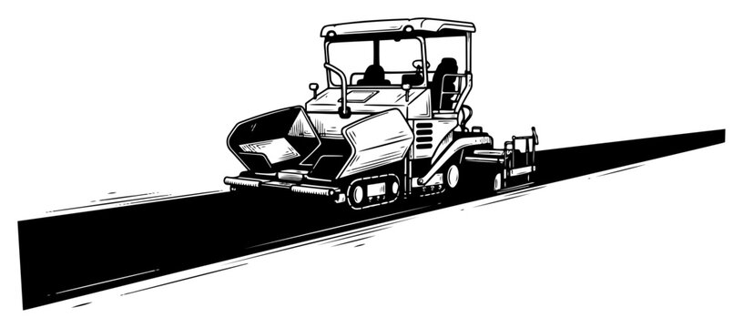 Heavy construction asphalt paver machine paving a new road surface