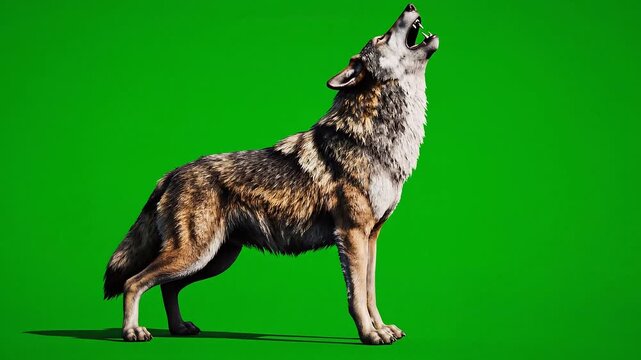 Wolf howling, brown wolf, green screen, animal video, wildlife clip
