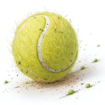 Fuzzy tennis ball with green fuzz isolated on white background