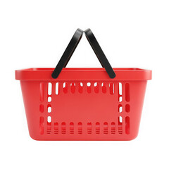 Fototapeta premium A vibrant red shopping basket with black handles against a png background