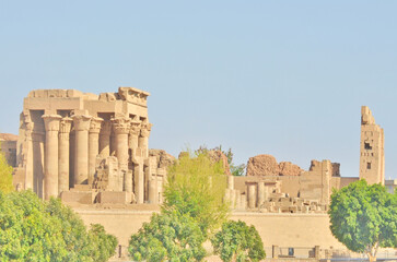 Fototapeta premium The Temple of Kom Ombo in the town of Kom Ombo in Aswan Governorate constructed during the Ptolemaic dynasty, Upper Egypt