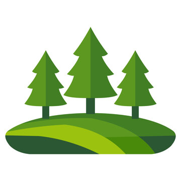 Forest landscape icon with pine trees on green hill &ndash; nature, environment and ecology concept