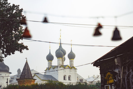 Orthodox domes on the church in the fog