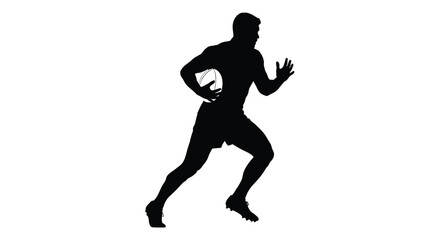 Obraz premium Black silhouette of a man running with a rugby ball vector