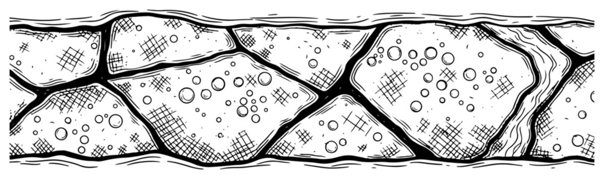 Top view of irregular stone paving path with stippled texture