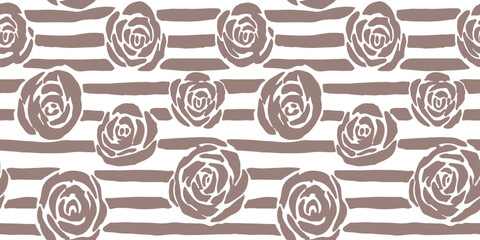 Dusty Rose Hand-Drawn Floral and Striped Seamless Vector Pattern © Rashid