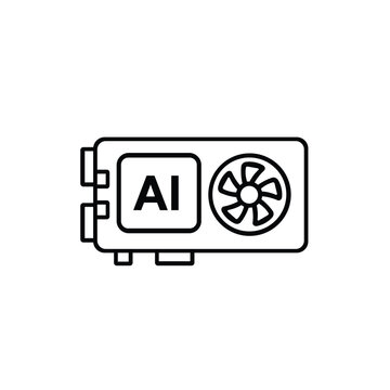 AI GPU Hardware Line Icon &ndash; Artificial Intelligence Graphics Processor Vector