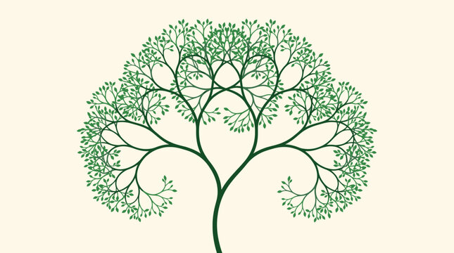 Green Fractal Tree Branch Pattern on Cream Background